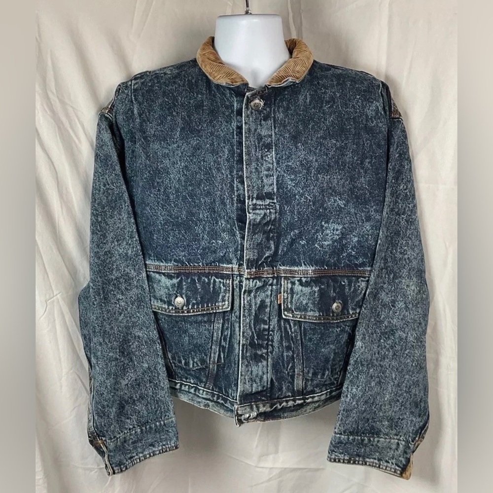 Vintage Levi’s Acid Wash Denim Jacket Men’s Large USA Made Corduroy Collar